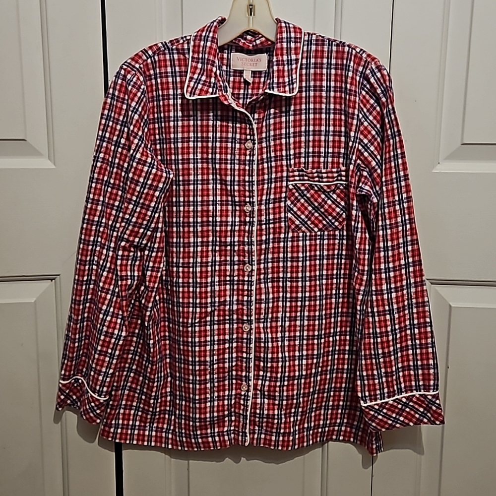 Victoria's Secret Plaid Metallic Flannel Pajama Sleep Shirt/ M